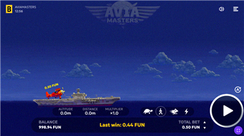 Schermata principale di Aviamasters — biplano sulla portaerei, schermata di idle